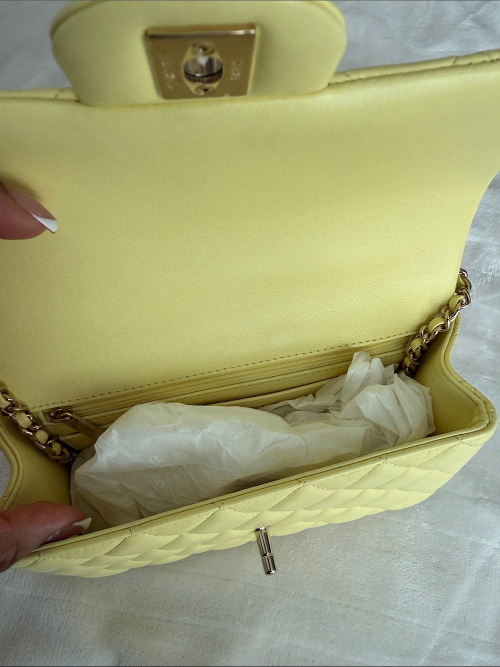 CHANEL Quilted Top-Handle Shoulder Bag in Pale Yellow - Picture 7 of 9